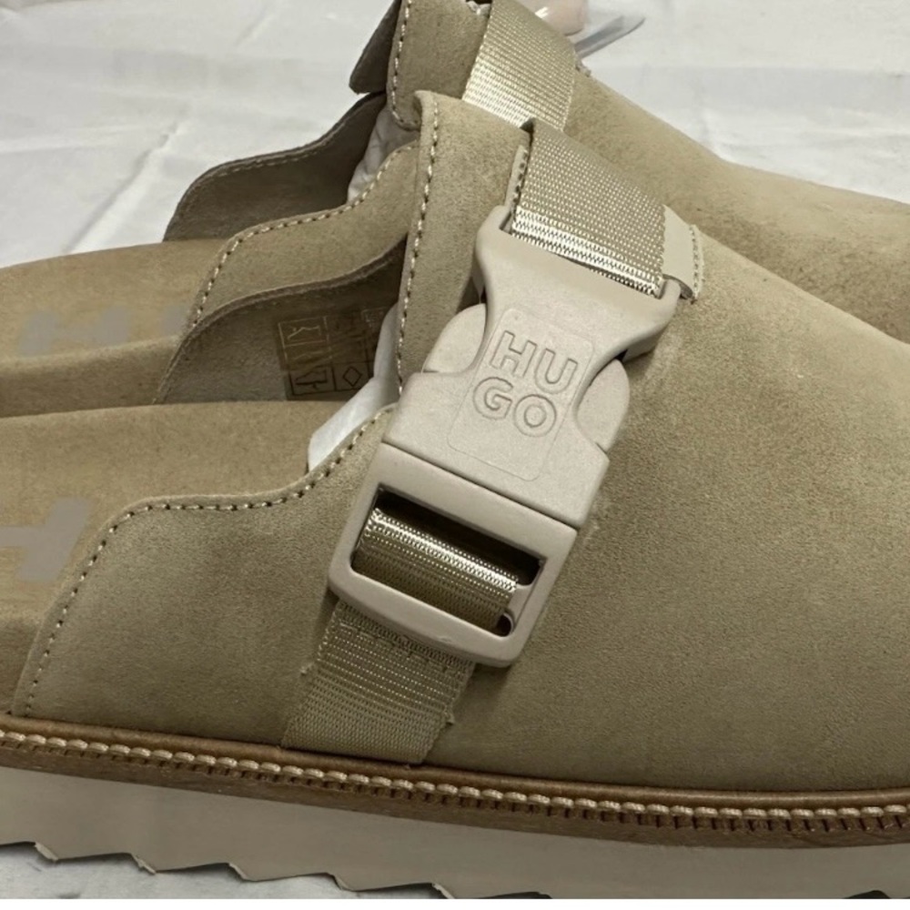 HUGO Syrax Slon Suede Mules Size 11 Light Beige .R14 - Picture 5 of 8